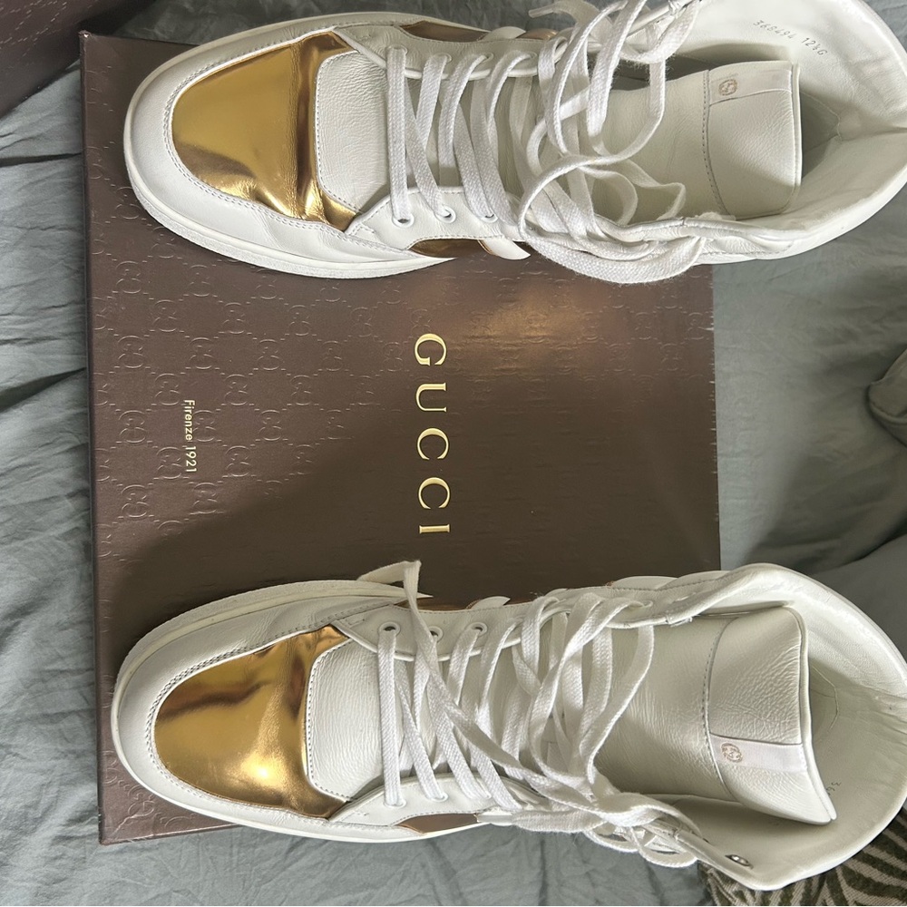 Gucci White and Gold Sneakers with Signature Design